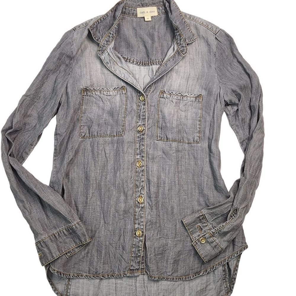 Anthropologie Cloth & Stone Grey Tencel Long Sleeve Button Up Shirt Size XS